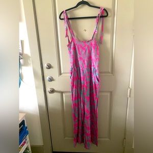 Jessica Simpson Hot Pink Palm Print Jumpsuit